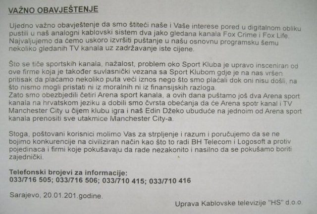 Saopštenje HS