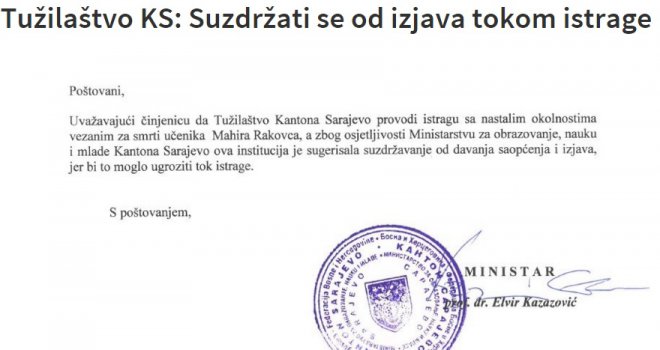 Ministarstvo obrazovanja KS: Bez izjava dok traje istraga o tragičnoj smrti 15-godišnjaka