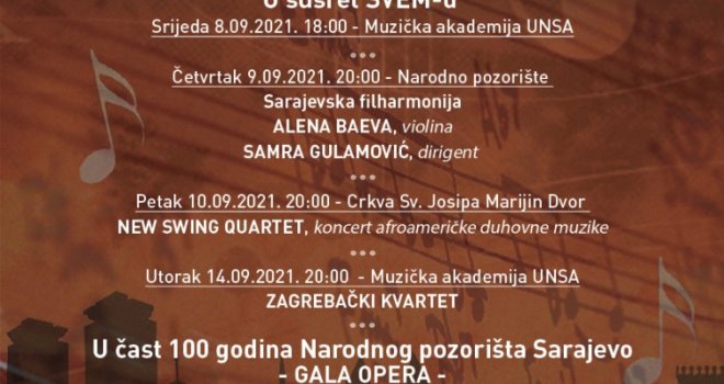  27. Sarajevske večeri muzike pomjerene za jesen
