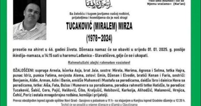 Dženaza Mirzi Tucakoviću, bh. meteorologu preminulom na Bjelašnici, bit će klanjana danas
