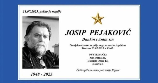 Sutra je ispraćaj velikog Josipa Pejakovića: 'Osmjehnut će nam se prije nego se sasvim izgubi na Barama'