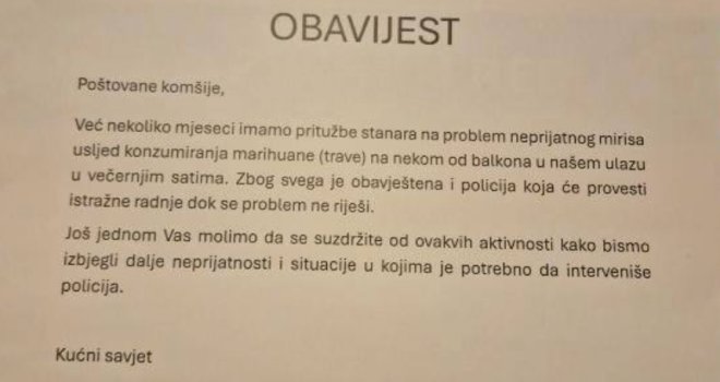 Dobrinjom se širi miris marihuane: Stanari pozvali policiju, poslali upozorenje